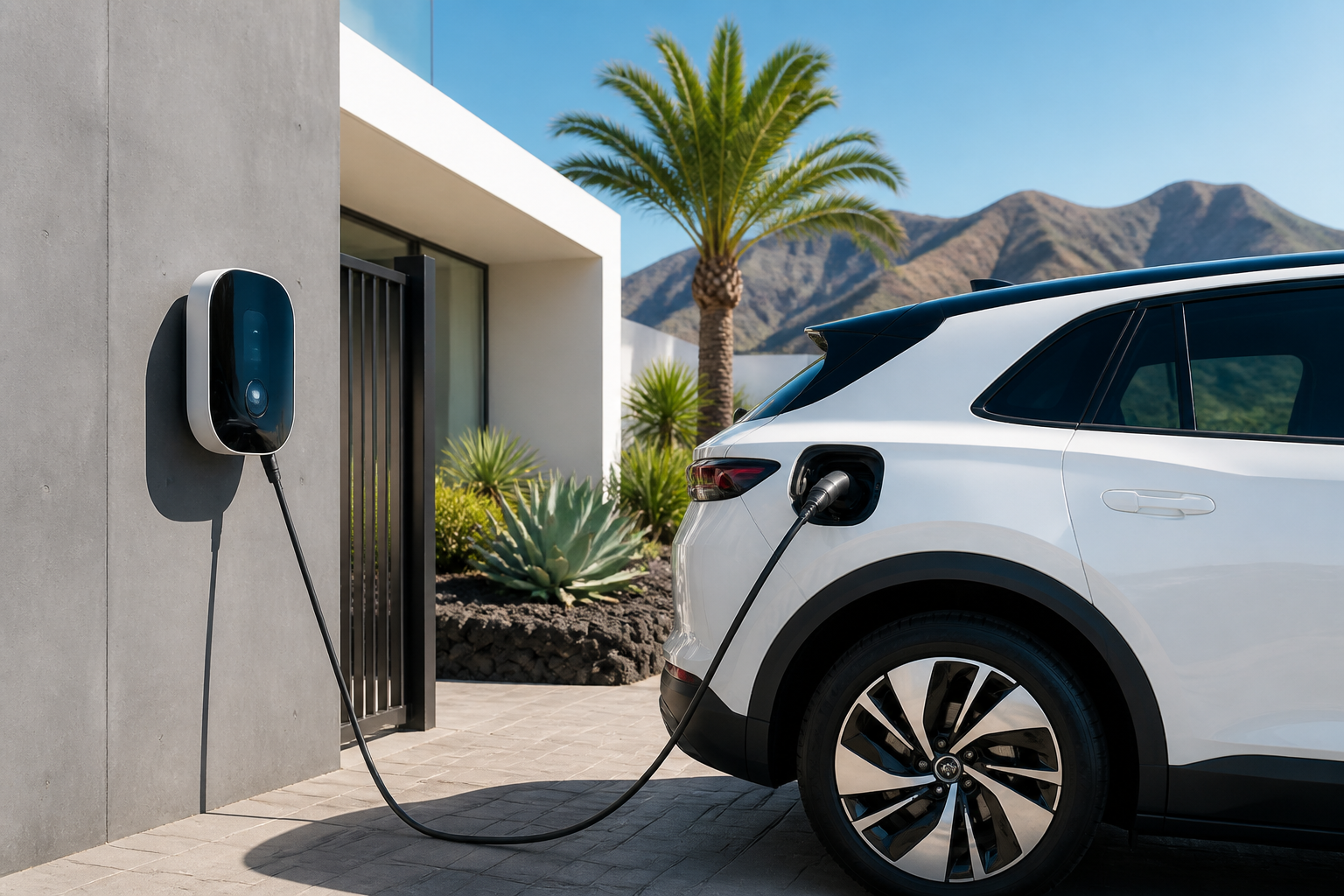 Cargador para vehículo eléctrico instalado en una vivienda de Canarias